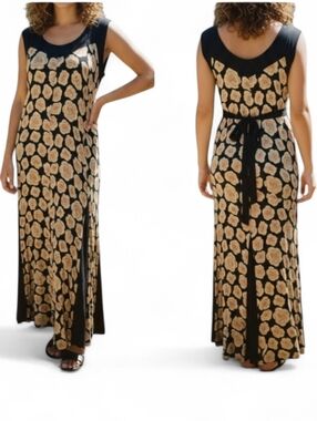 ​Vtg 90s Starina Black Floral Rayon Maxi Dress M